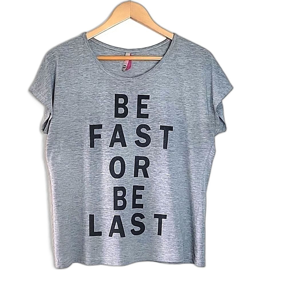 SYBILLA Gray Black Everyday Short Sleeve T-shirt size L Graphic Running Athletic